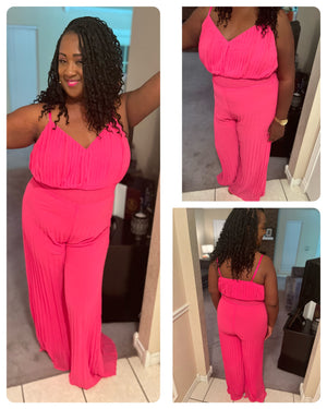 Plus Size Pink Pleated Jumpsuit