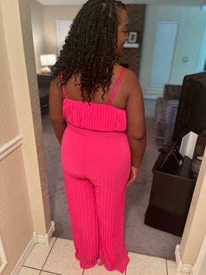 Plus Size Pink Pleated Jumpsuit