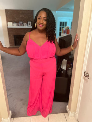 Plus Size Pink Pleated Jumpsuit