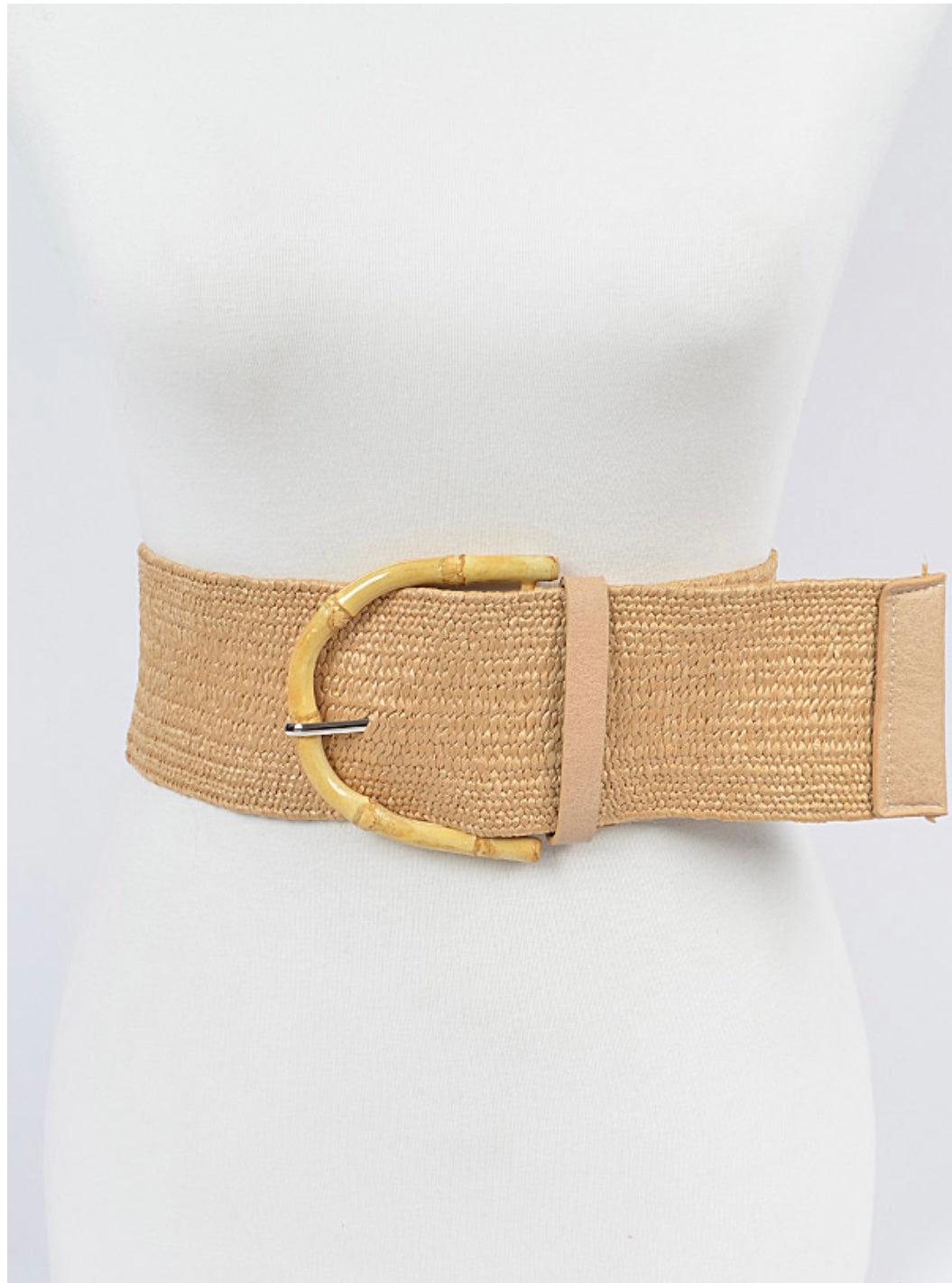 Plus Size Straw Belt with Bamboo Buckle