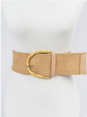 Plus Size Straw Belt with Bamboo Buckle