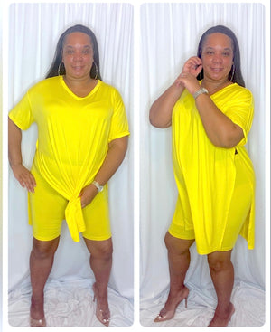 Yellow Split Top Plus Size Short Set