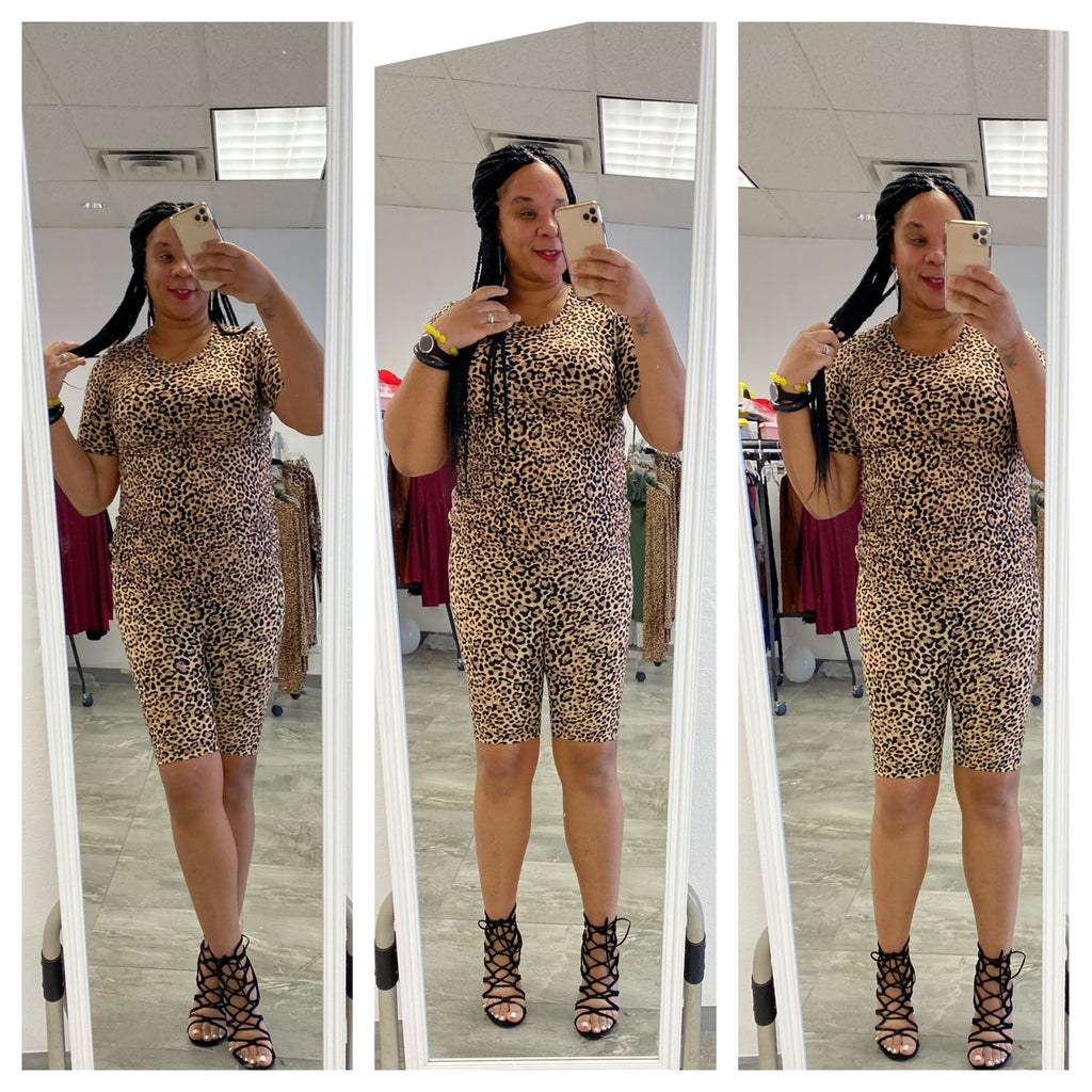 Curvy Definition Plus - Available in 1XL only $3300 JMD Boy me nah lie me  feel sexy bad bad in this leopard print leotard/romper Model is wearing 0XL  Where are you wearing