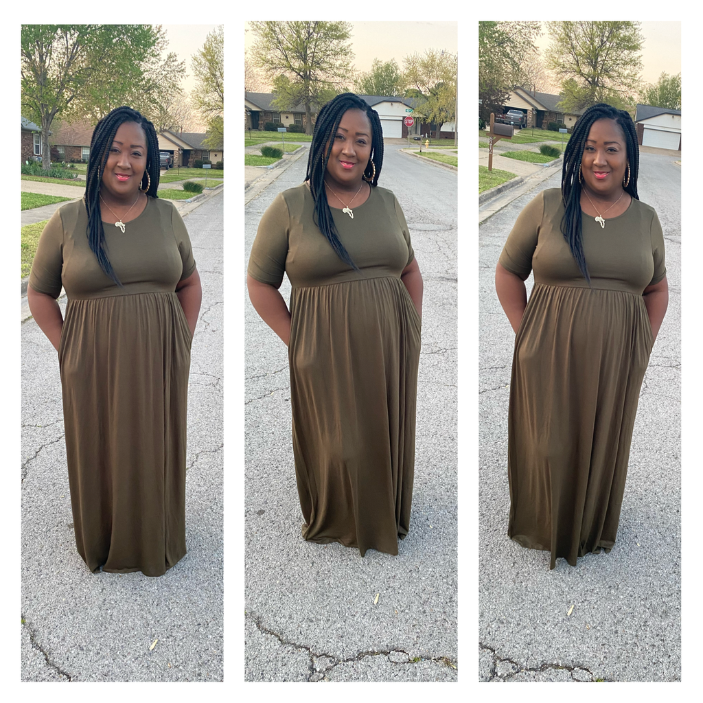 Olive and Black 3/4 Sleeve Maxi - Lexi’s Plus Size Spot