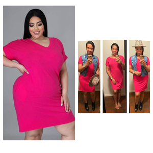 S-3X Hot Pink Stretchy T-Shirt Dress - Lexi’s Plus Size Spot