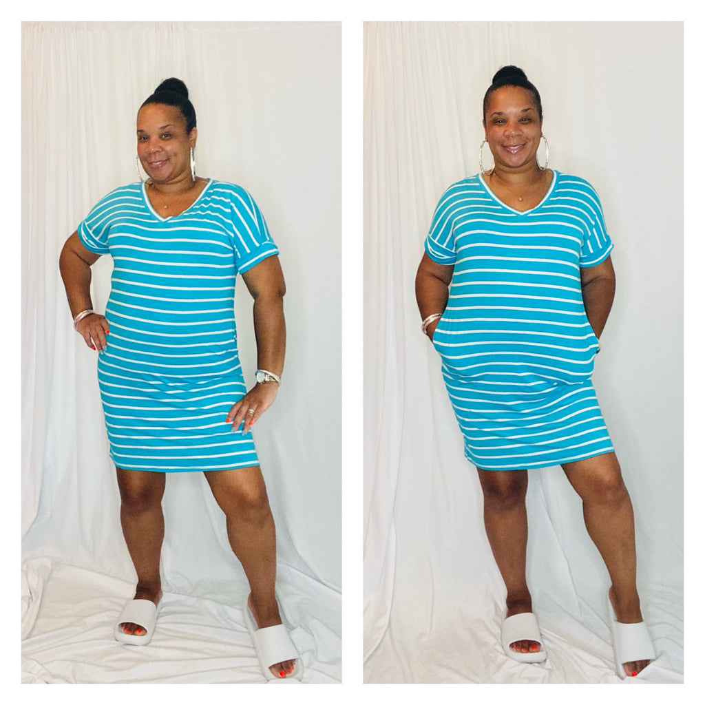 Blue Stripe Stretchy T- Shirt Dress