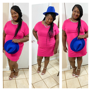 S-3X Hot Pink Stretchy T-Shirt Dress - Lexi’s Plus Size Spot